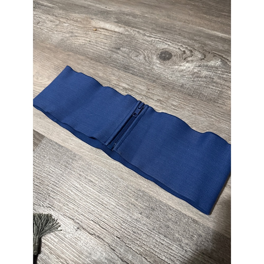 Vintage Womens Royal Blue Wide Elastic Cinch Belt Front Zipper Closure Belt
